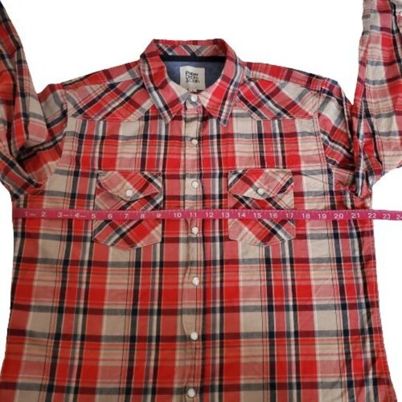 Paper Denim & Cloth Men's Red Plaid Snap Button Long Sleeve Shirt Size Large - Picture 10 of 12